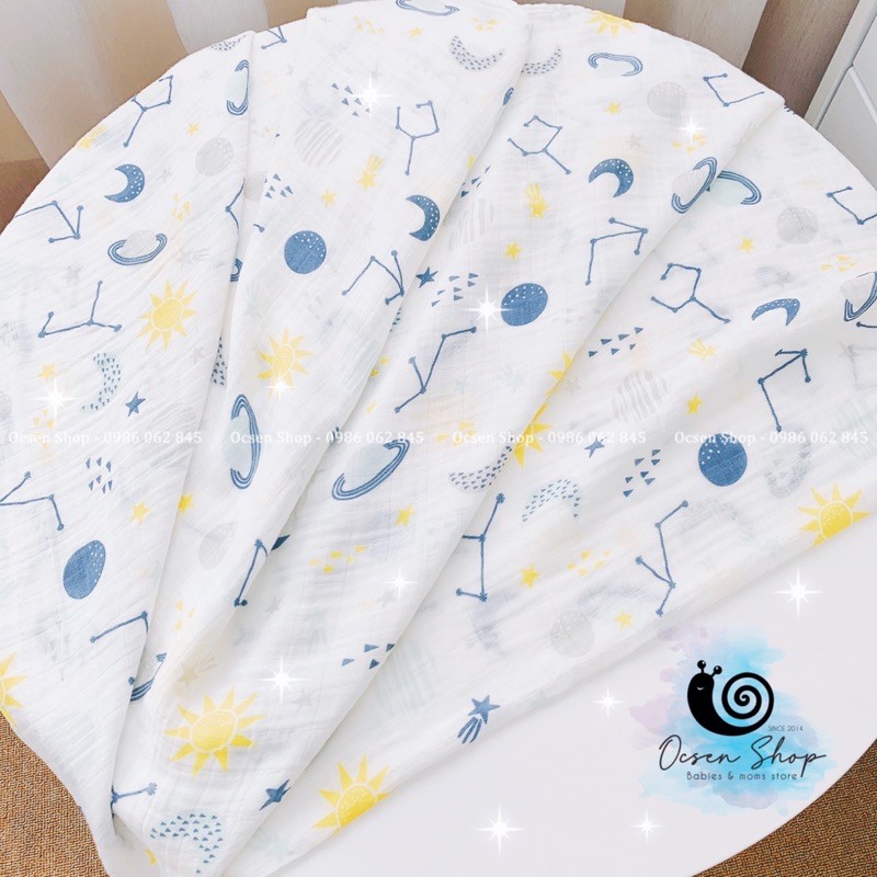 Khăn đa năng khăn quấn bé chăn mỏng 2 lớp chất xô sợi tre Litemian 120x120 mềm,thấm hút,không bụi lông