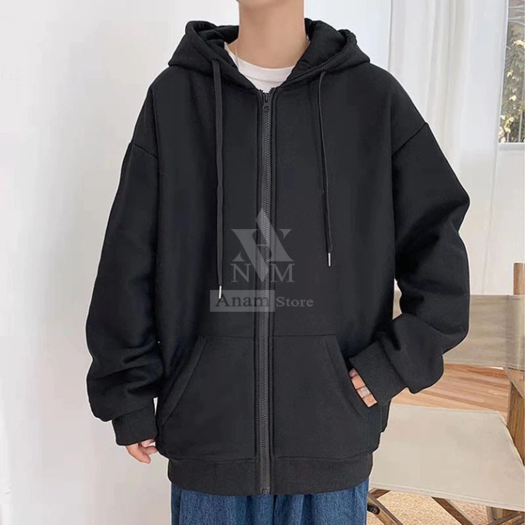 Vải Cotton Siêu Xịn Áo hoodie dây kéo trơn, Vải nỉ ngoại, 2 màu trắng đen, Anam Store Takan Store