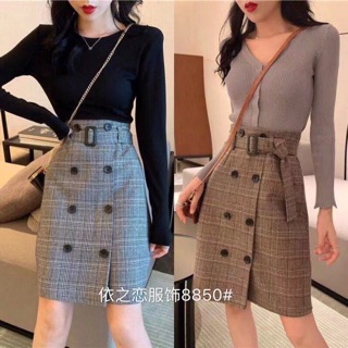 Chân váy dạ kẻ dáng A QC