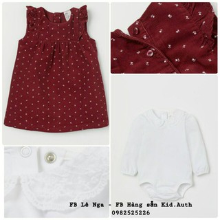 Set váy nhung đỏ đô kèm body chip cổ sen trắng h.m us sz 9-12, 12-18, 1.5-2y