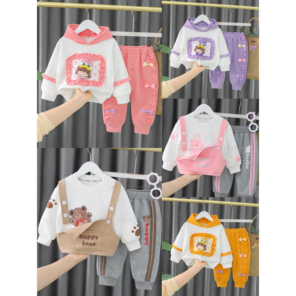 Bộ dài tay da cá bé gái (sét mũ yếm) hàng cao cấp chuẩn loại 1 size 3-17kg