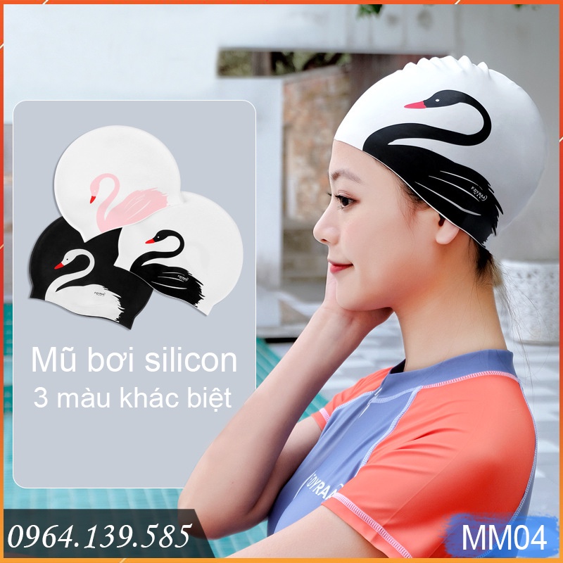 Mũ bơi sillicon chống nước nam nữ, chất co giãn tốt ôm sát kín đầu bảo vệ tóc tránh xơ hỏng, họa tiết đẹp | MM04