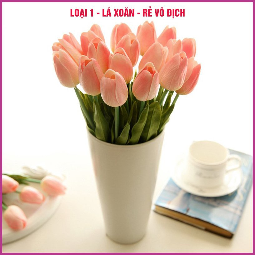 Siêu rẻ-Loại 1 lá xoăn-Hoa giả-Hoa tulip giả  bằng nhựa PU cao su cao cấp như thật - Trang trí nội thất, phòng