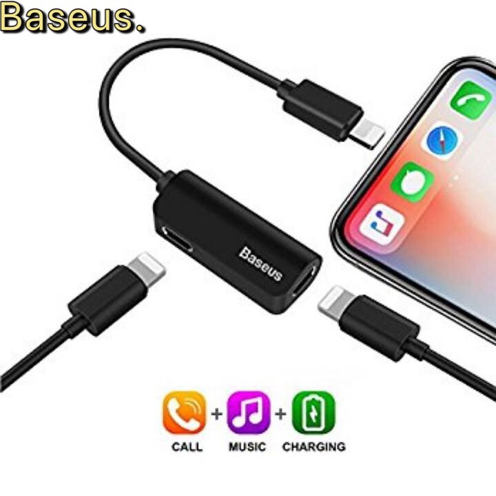 Jack Chuyển đổi tai nghe cho iphone 2 in 1 Vừa Sạc Vừa Nghe vừa có mic chân lightning Baseus L37