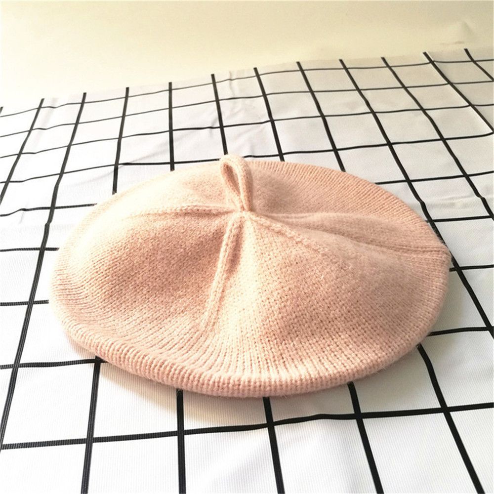 Mũ Beret Dệt Kim Màu Trơn Mềm Mại Giữ Ấm Mùa Thu Đông Cho Bé