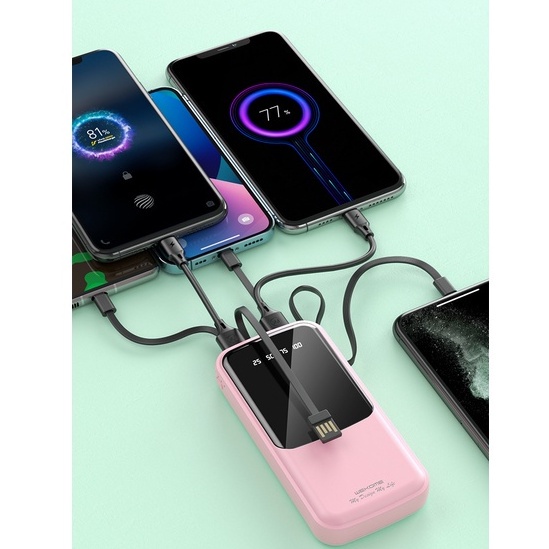 Sạc dự phòng Wekome 20000mAh đa cổng sạc kèm dây cáp tích hợp đèn pin chiếu sáng WP09-10