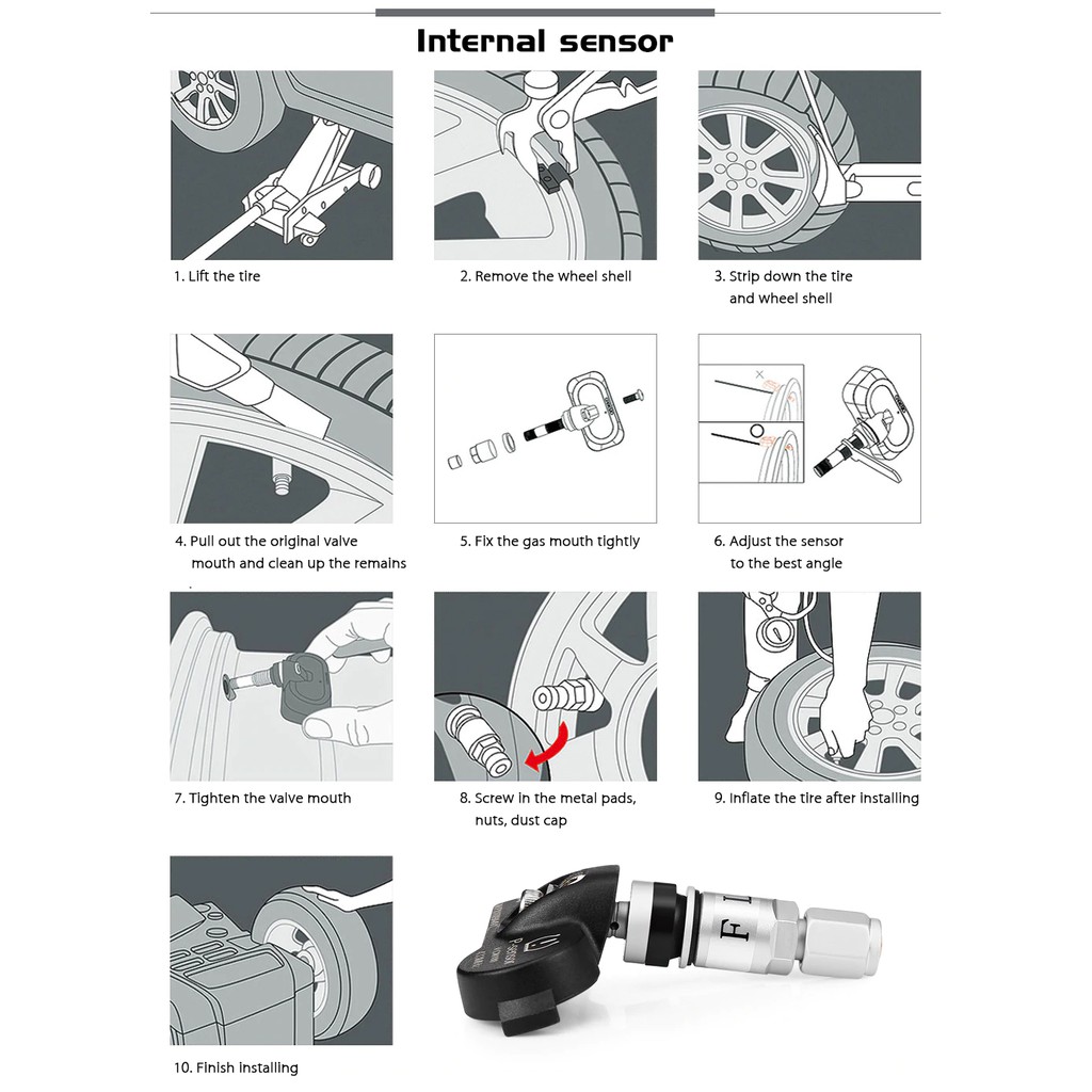 Cảm Biến Áp Suất Lốp TPMS Gắn Van Trong Van Ngoài Tích Hợp Màn Android