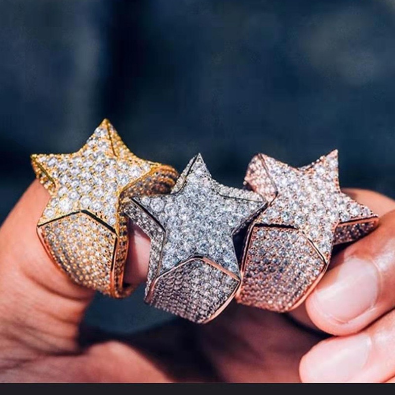 Nhẫn unisex ngôi sao full diamond hợp kim titan cao cấp.