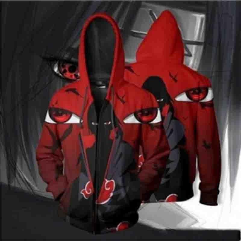 Áo Khoác Hoodie Tay Dài Có Khóa Kéo In Hình Naruto