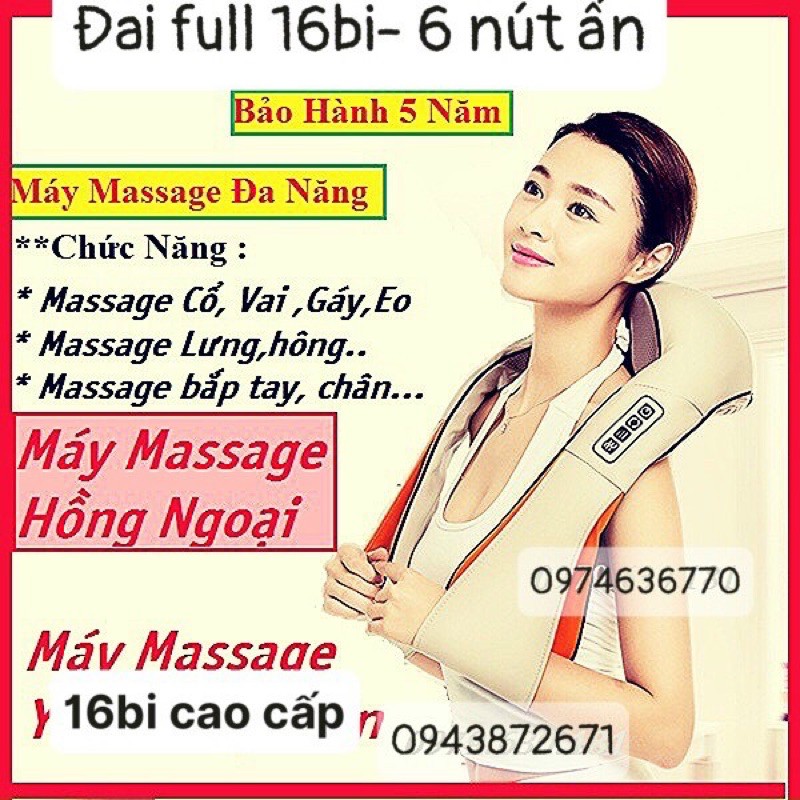 Đai Massage Cổ Vai Gáy Hồng Ngoại Nhật bản Full 16bi- 6 nút điều chỉnh(Bảo hành 3 năm 1 đổi 1)