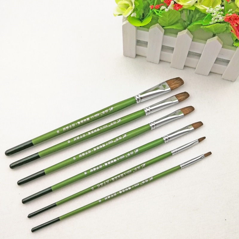 Bộ bút cán xanh 6 cây lông chồn