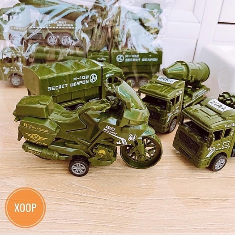 Set 4 xe quân đội - ô tô đồ chơi trẻ em siêu bền đẹp, an toàn cho bé - quà tặng sinh nhật, trung thu