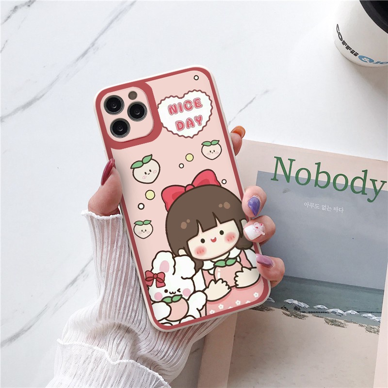 Ốp lưng iphone cạnh vuông bé gái đào  cho iphone 11 7plus 8plus x xsmax 11pro max 12pro 12promax13promax tr1073