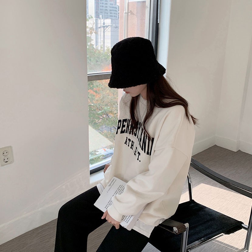 Áo nỉ Peppermint 39062 tay dài cổ tròn in chữ phong cách thời trang cá tính