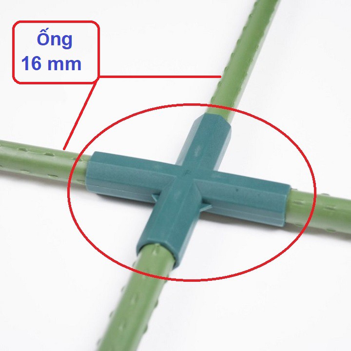 (D2) Khớp nối 4 chiều chữ thập dùng nối ống thép bọc nhựa làm giàn leo.