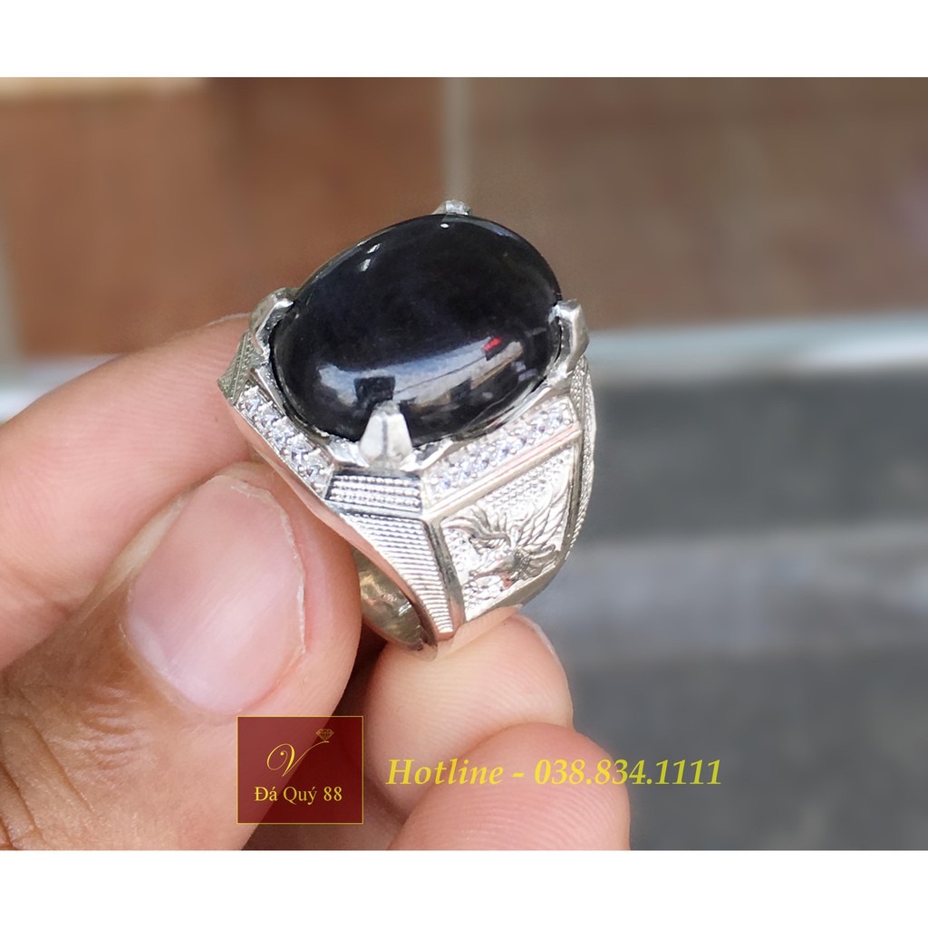 Nhẫn Bạc Nam 3D Gắn Đá Saphia Sao Đen Tự Nhiên, Đã Cấp Kiểm Định