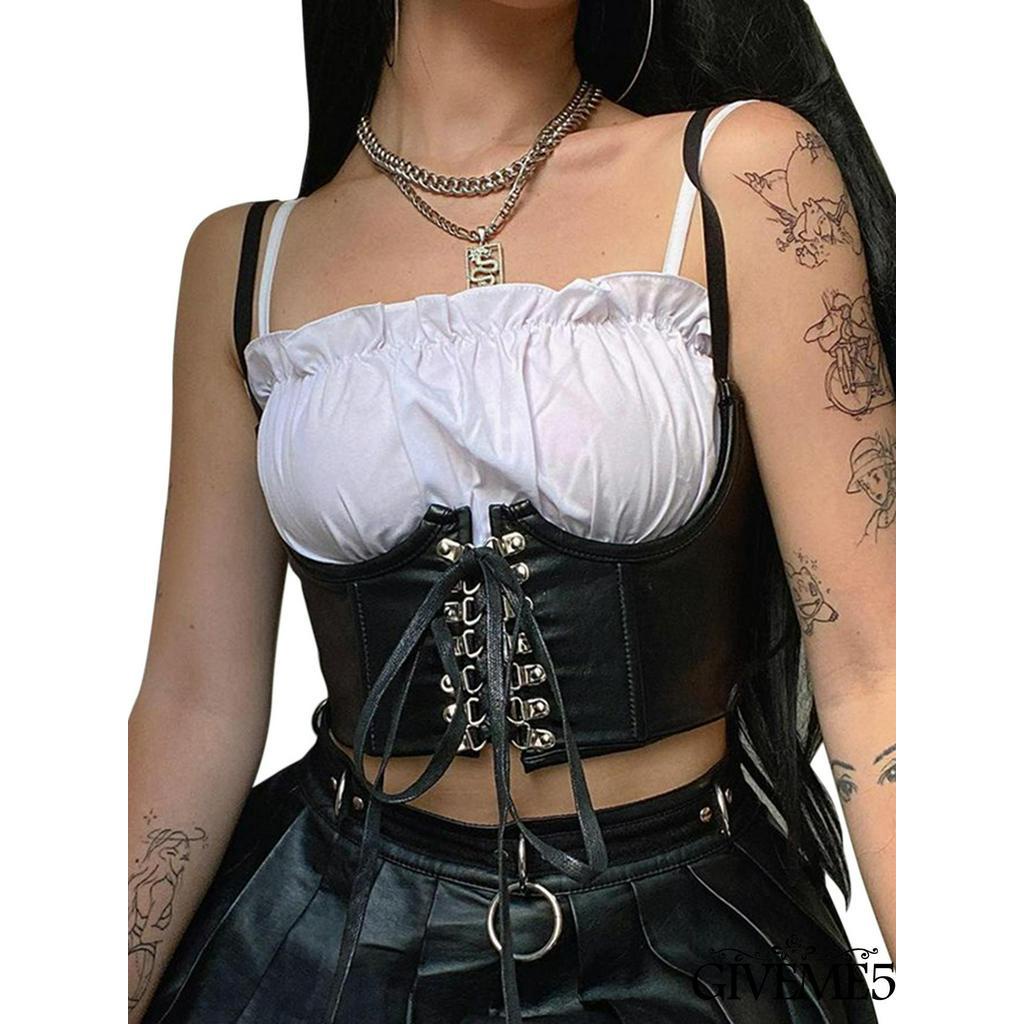 Áo không tay da pu đan dây thời trang nữ