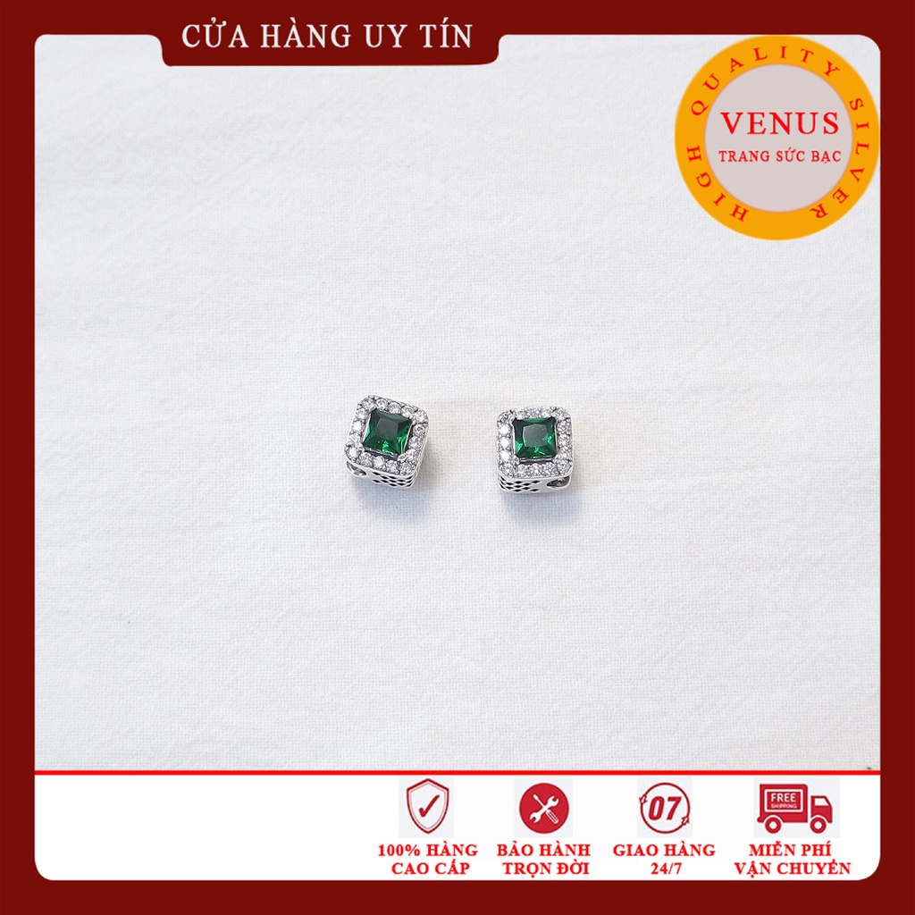 Charm trụ vuông mặt đá xanh lá- Msp355