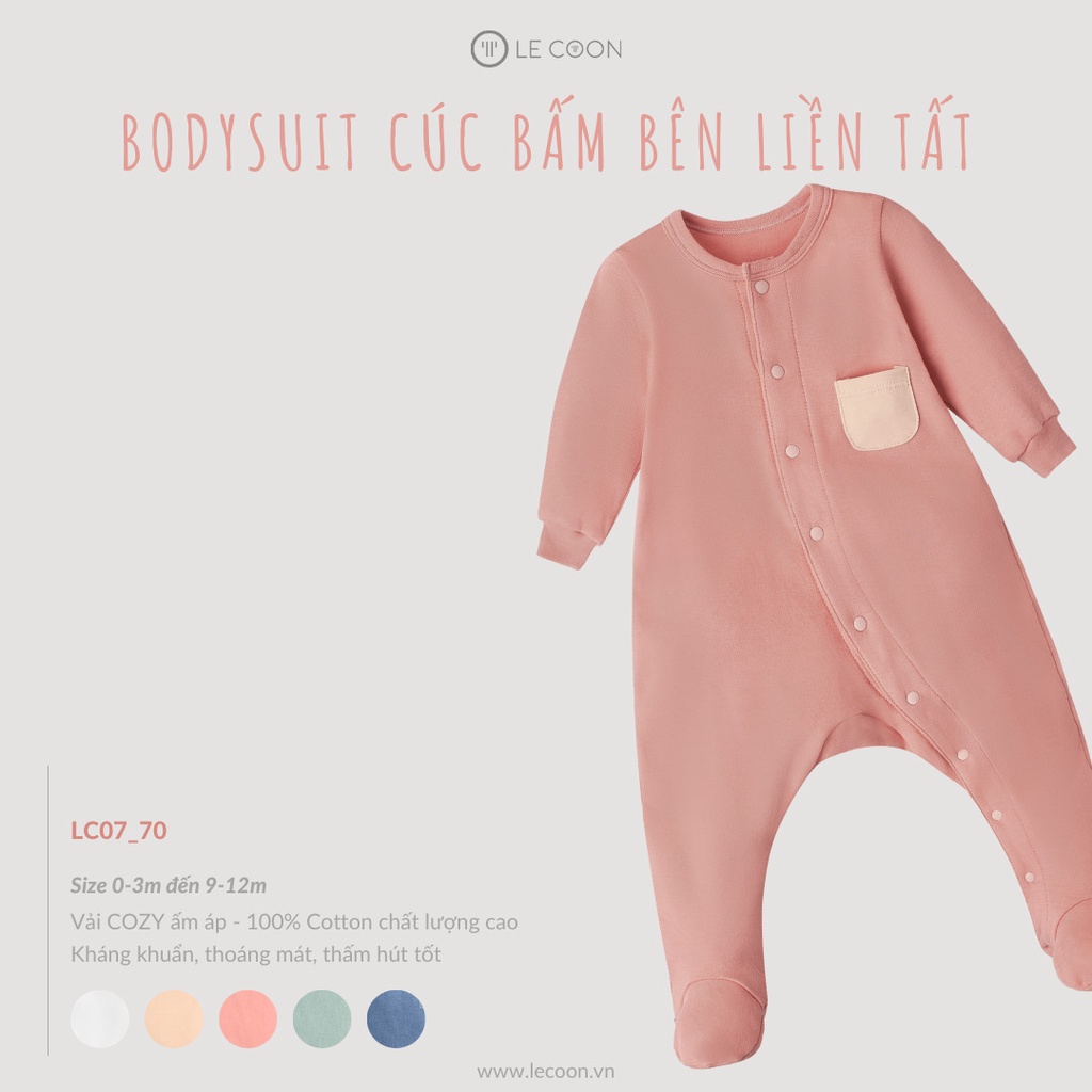 LECOON- Bodysuit bé trai bé gái cúc bấm bên liền tất Lecoon LC0770