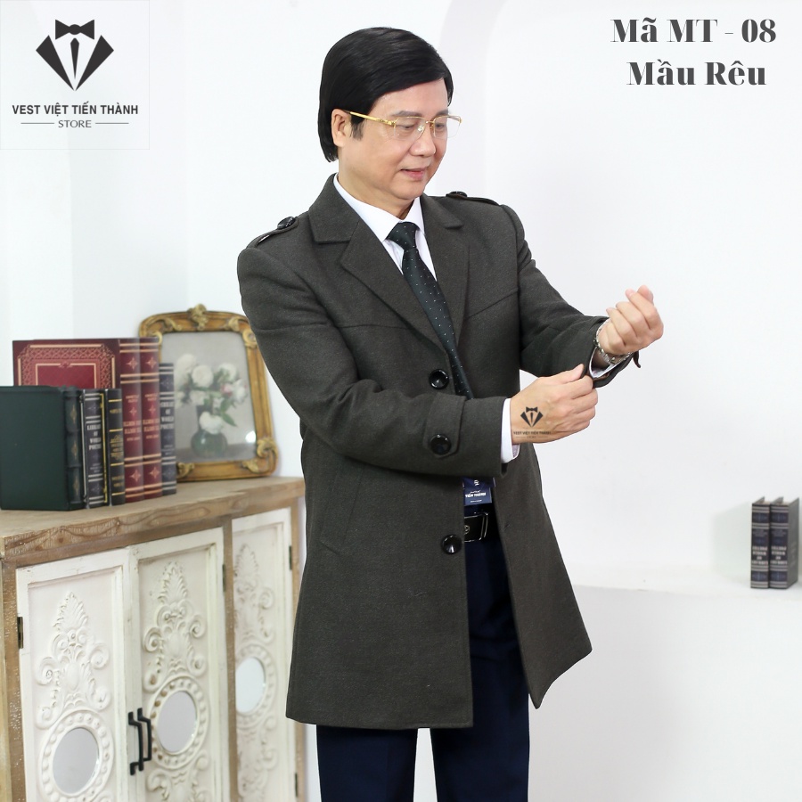 Áo măng tô nam trung niên vải dạ lông cừu nhập khẩu hàn quốc vest việt tiến thành