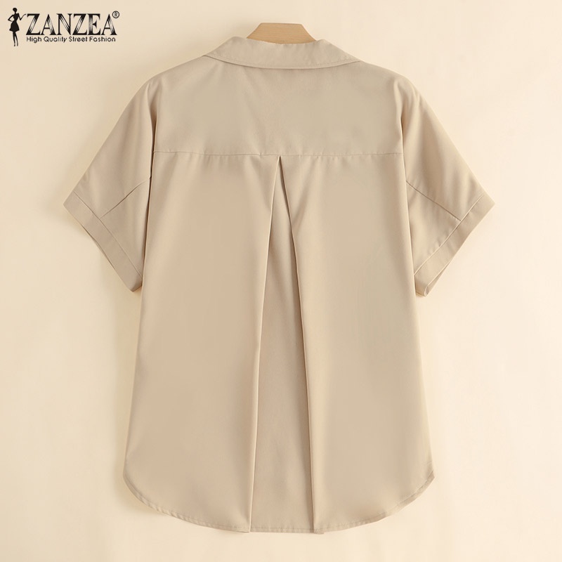 Áo kiểu nữ ZANZEA tay ngắn màu trơn phong cách Hàn Quốc