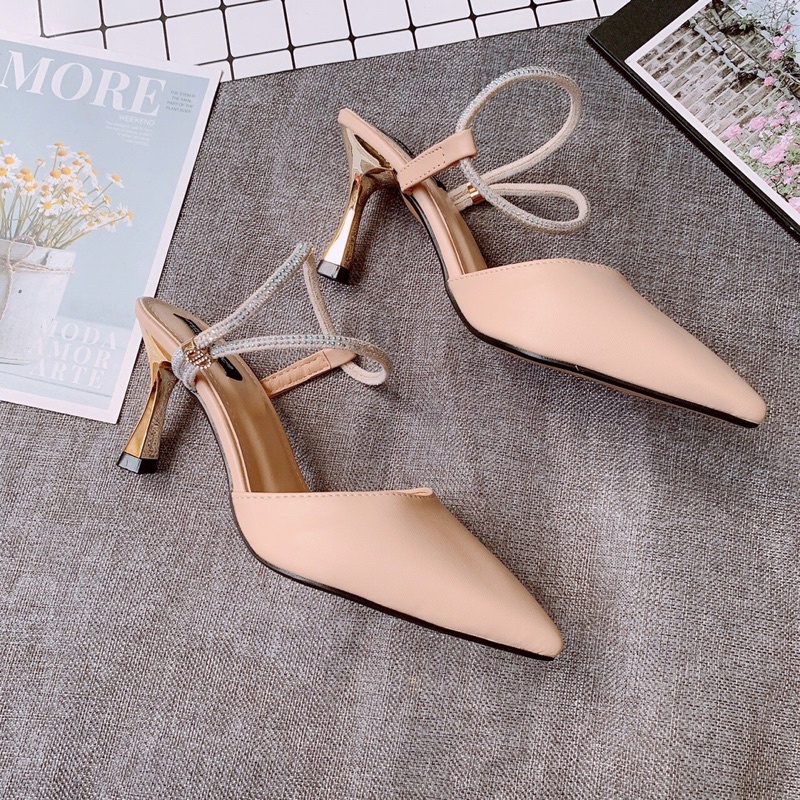 Giày Cao Gót 7 Phân Gót Vàng Quai Hậu Đá  Sang Xịn