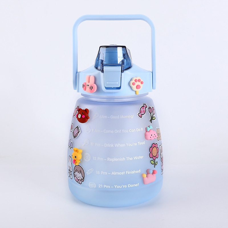 Bình Nước Dung Tích Lớn Bằng Nhựa Cấp Thực Phẩm Màu Gradient Họa Tiết Hoạt Hình Có Tay Cầm Và Ống Hút