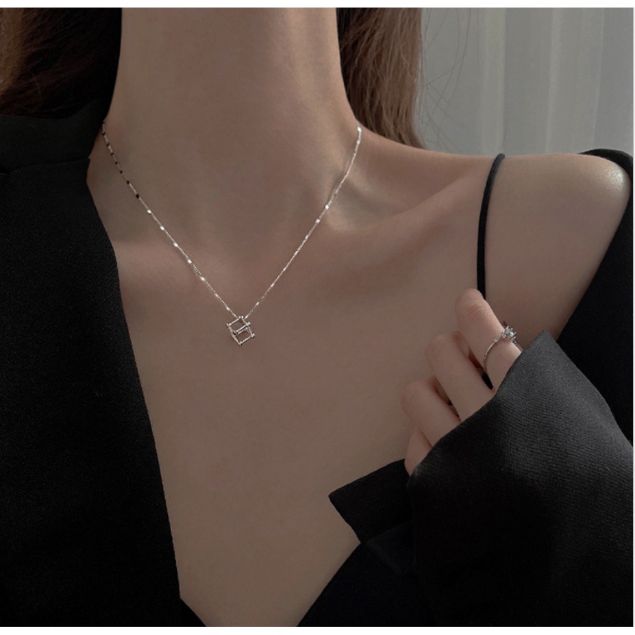 Dây chuyền mặt lập phương, (Full box) vòng cổ titan không đen gỉ DC20