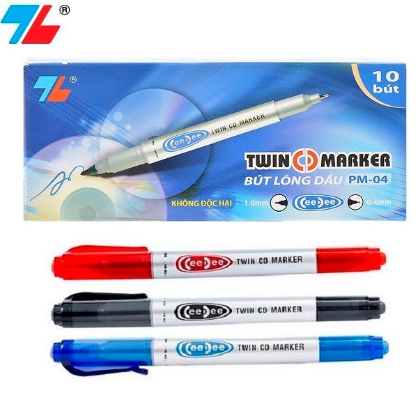 ( 1 Hộp 10 Cây ) Bút Lông Dầu Nhỏ PM04 Ngòi 0.4mm &amp; 1mm Thiên Long Camshop