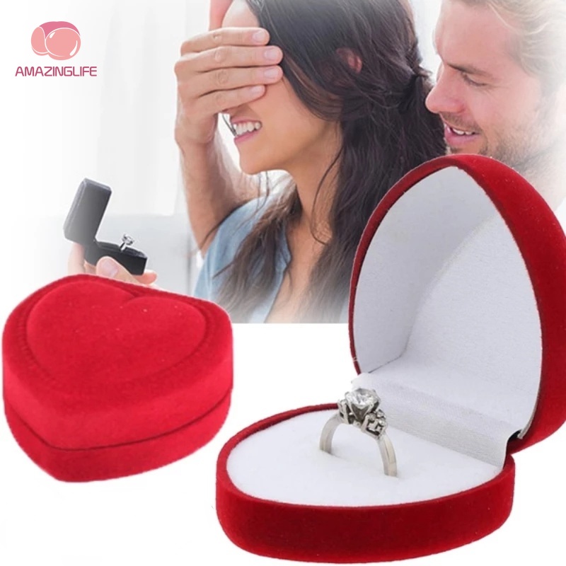 Set 1 / 3 / 5 Hộp Đựng Nhẫn Hình Trái Tim Đỏ