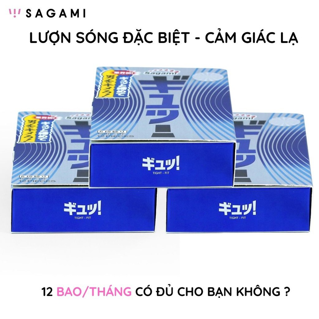 Bao cao su Sagami Tight Fit lượn sóng hộp 12 chiếc ôm sát chống tuột kéo dài thời gian