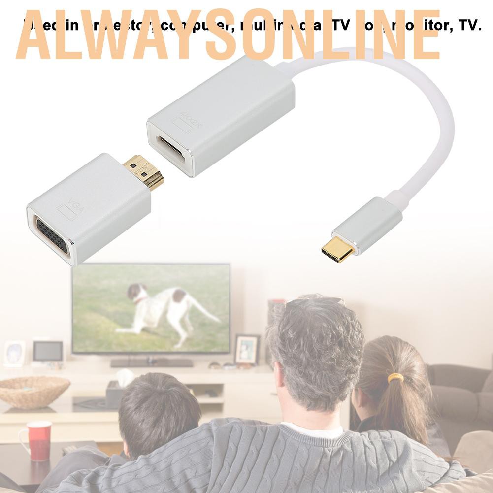 Alwaysonline Type-C USB-C to DP Mini DisplayPort VGA Adapter Cable Converter Monitor Laptop