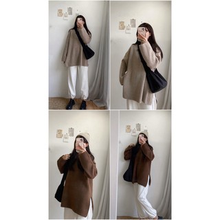 Áo len cổ tròn trơn xẻ tà 005