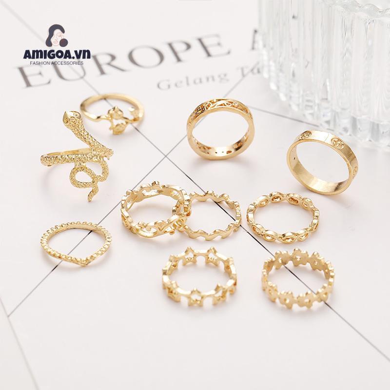 ✨✨Bộ 10 Nhẫn Hình Rắn Thiết Kế Đơn Giản Sáng Tạo Cho Nữ