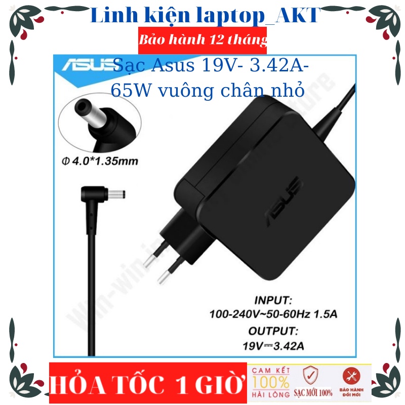 Sạc Laptop Asus 19V- 3.42A- 65W vuông chân nhỏ Zenbook 14 UX21 UX31A UX32A M509 X509 X509J X545 X509JA UX301 UX302