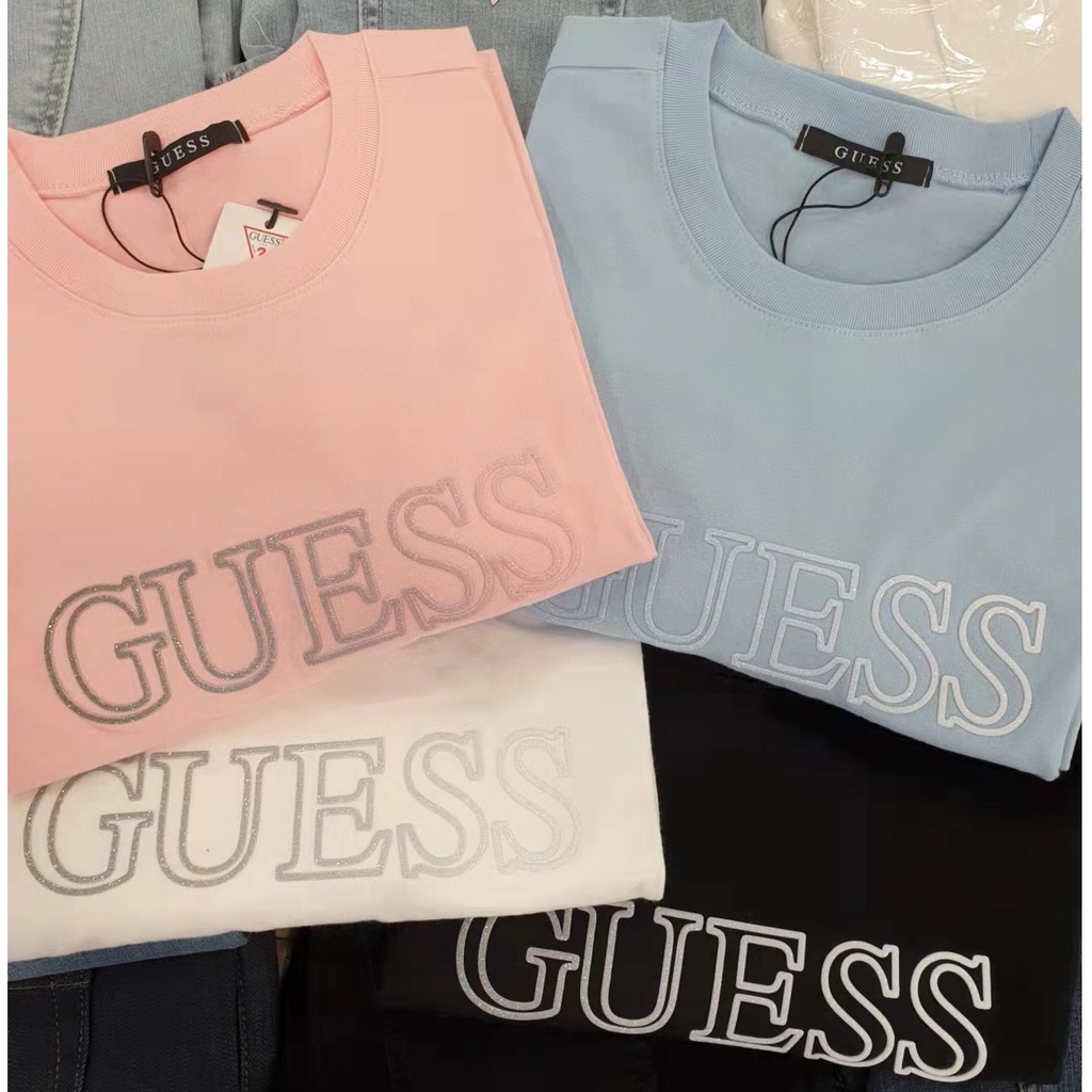 Áo Thun Cotton Cổ Tròn Tay Ngắn In Chữ Guess Thời Trang Mùa Xuân Mới Cho Nam Và Nữ