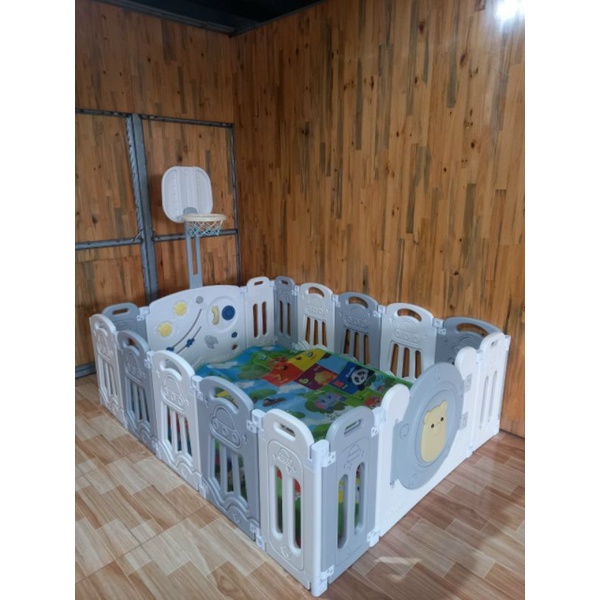 Quây cũi nhựa gấp gọn  NÂNG CẤP mới nhất, cũi nhựa TẶNG KÈM BÓNG + THẢM+ CỘT BÓNG RỔ ( MẪU HEO)