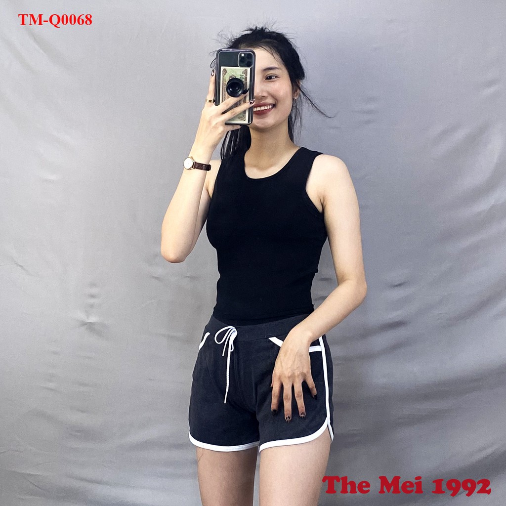 Quần đùi nữ The Mei 1992 - Quần short nữ cạp chun chất cotton mát viền kẻ dáng thể thao siêu đẹp | BigBuy360 - bigbuy360.vn