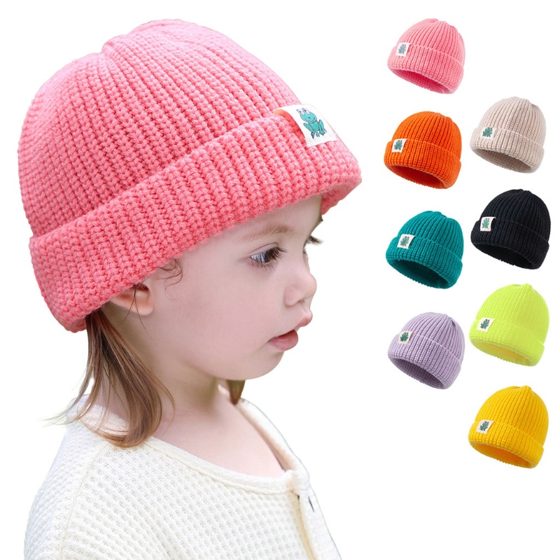 Mũ Beanie Dệt Kim Màu Trơn Mềm Mại Giữ Ấm Mùa Thu Đông Cho Bé Trai Bé Gái
