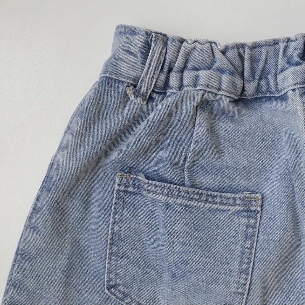 Quần Baggy Jean Nữ 3 Rách Kèm Lưng Thun Sau, Chất Bò Màu Xanh ULZZANG Cực Chất - 511