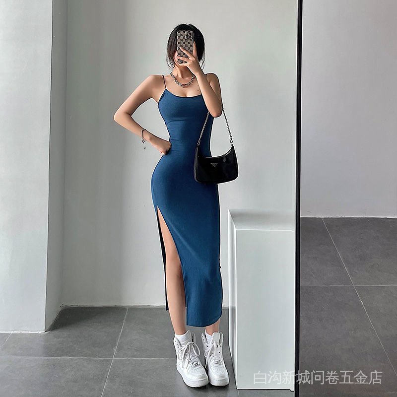 Đầm Hai Dây Dáng Ôm Dài Xẻ Tà Cao Phong Cách Âu Mỹ Quyến Rũ Dành Cho Nữ St