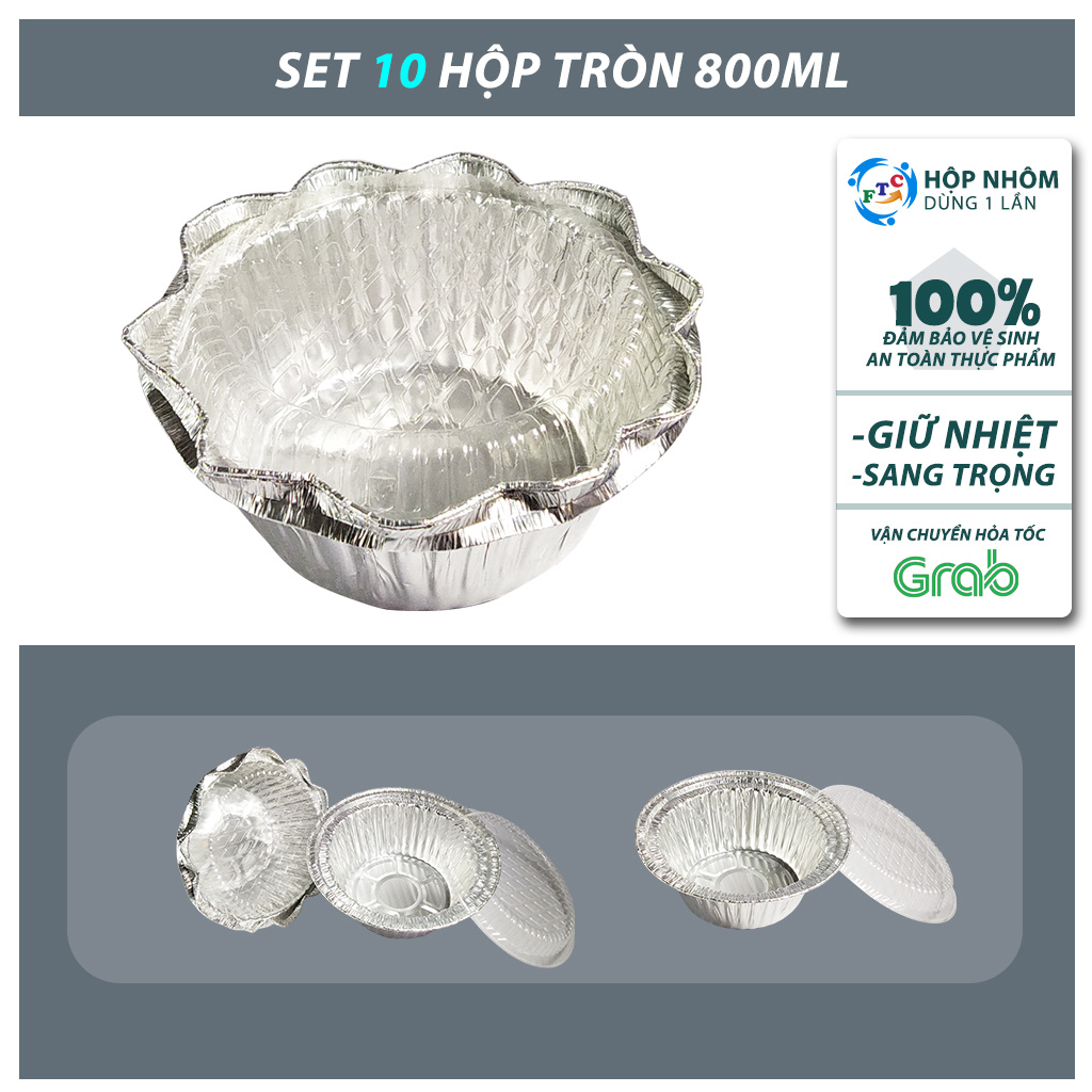 Set 10 khay nhôm Ftc hộp nhôm 800ml có nắp siêu tiện lợi MS180