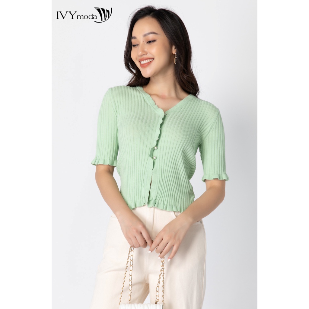 [NHẬP WABRTL5 GIẢM 10% TỐI ĐA 50K ĐH 250K ]Áo len nữ gân dáng croptop IVY moda MS 77B8029