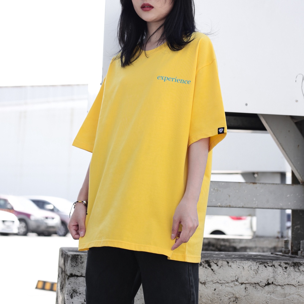 Áo Thun Vàng In Chữ Experience Màu Xanh Chất Liệu 100% Cotton Form Rộng Thoải Mái Unisex Nam Nữ