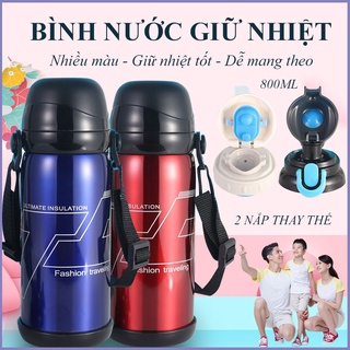 Bình giữ nhiệt inox đựng nước nóng lạnh, bình lưỡng tính 800ml 2 lớp, có tấm lọc, giữ nhiệt lên đến 8 tiếng