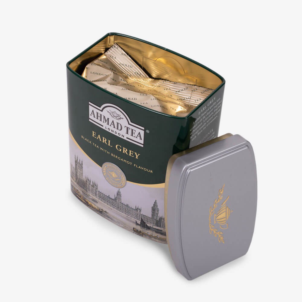 Trà lá pha ấm  Bá Tước - hộp thiếc phong cảnh London - Ahmad Earl Grey Tea 100g