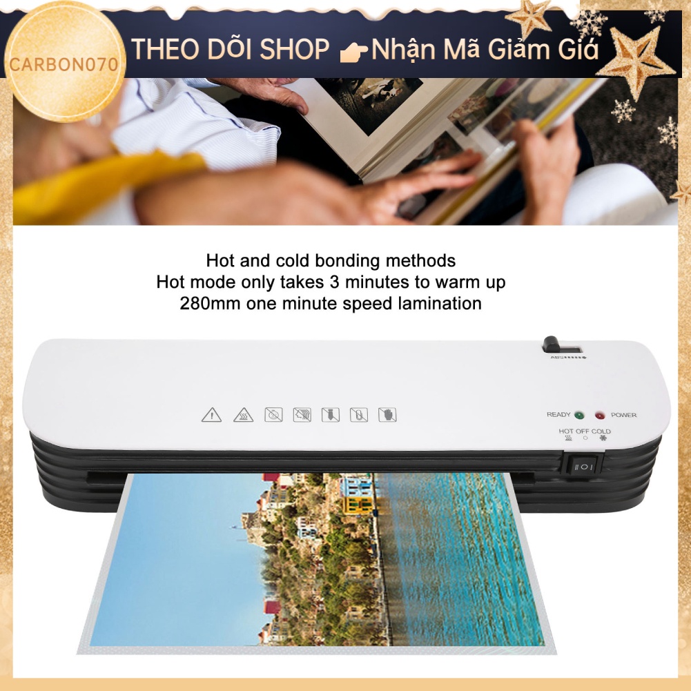 Hàng HOT Máy Ép Màng Plastic Nhựa Khổ Ép A4 Nóng Lạnh 9in 260W ABS Kèm Máy cắt giấy + máy phi lê【Carbon070】
