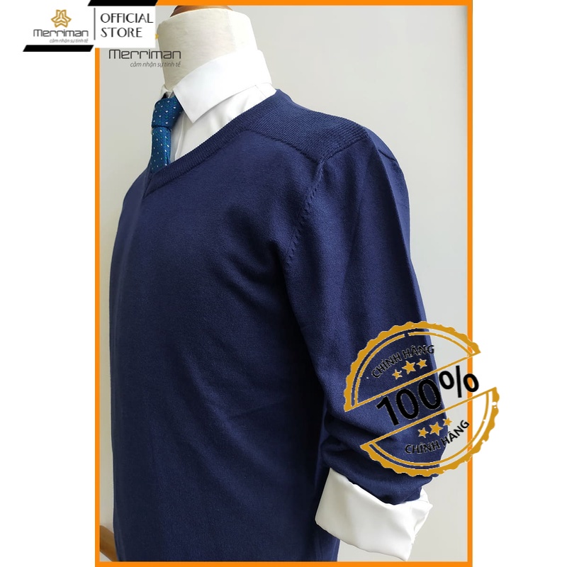 Áo len nam cổ tim thời trang Merriman mã THMAL026 màu xanh navy
