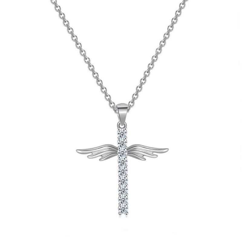 Flgo Vòng cổ Mặt Hình Đôi Cánh Thiên Thần Đính Đá Zircon Phong Cách Âu Mỹ Cổ Điển Đơn Giản Và Hoang Dã