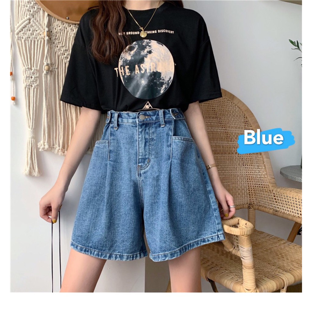 Quần jean ngắn ống rộng chít eo MunMunStore quần short tăng chỉnh eo chuẩn phom ullzang (ảnh+video thật)